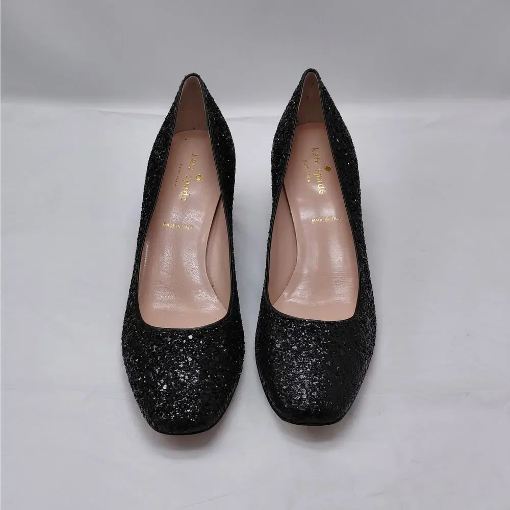 Kate Spade Womens Heels Size 9.5M Silver Glitter Block Heel Pumps Wedding Party